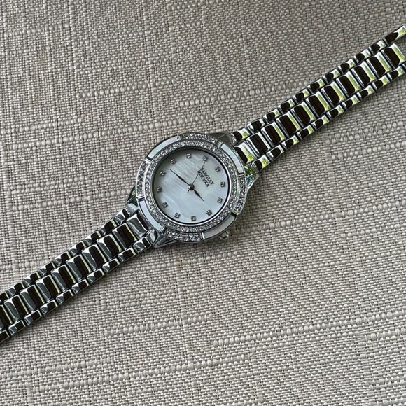 Badgley Mischka Ladies Watch Silver Tone Crystals Accent Analog Quartz Watch Box - Picture 9 of 12